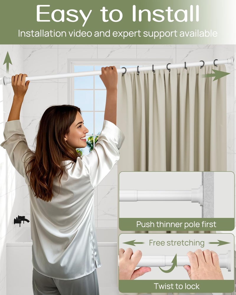 ALLZONE Heavy Duty Tension Shower Curtain Rod 28-42 Inches for Bathroom, Window, Non-Slip, Adjustable with Strong Spring Pole for Closet, Doorway, No Rust, No Drilling, White - Image 4